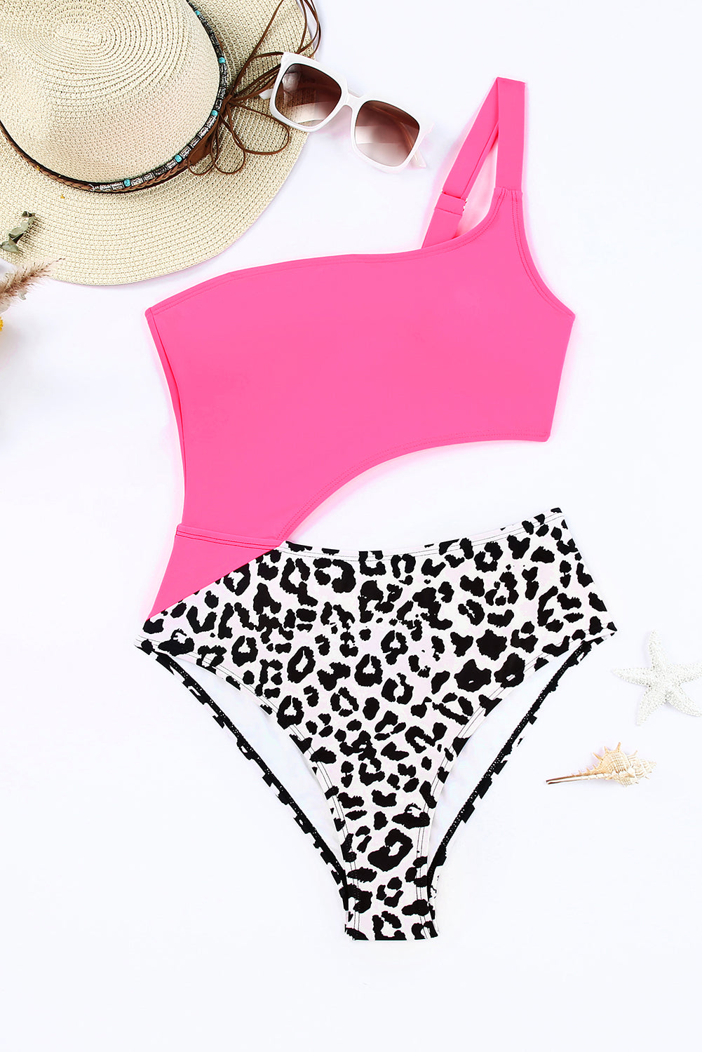 Maxct &Leopard Cutout One-Shoulder One-Piece Swimsuit