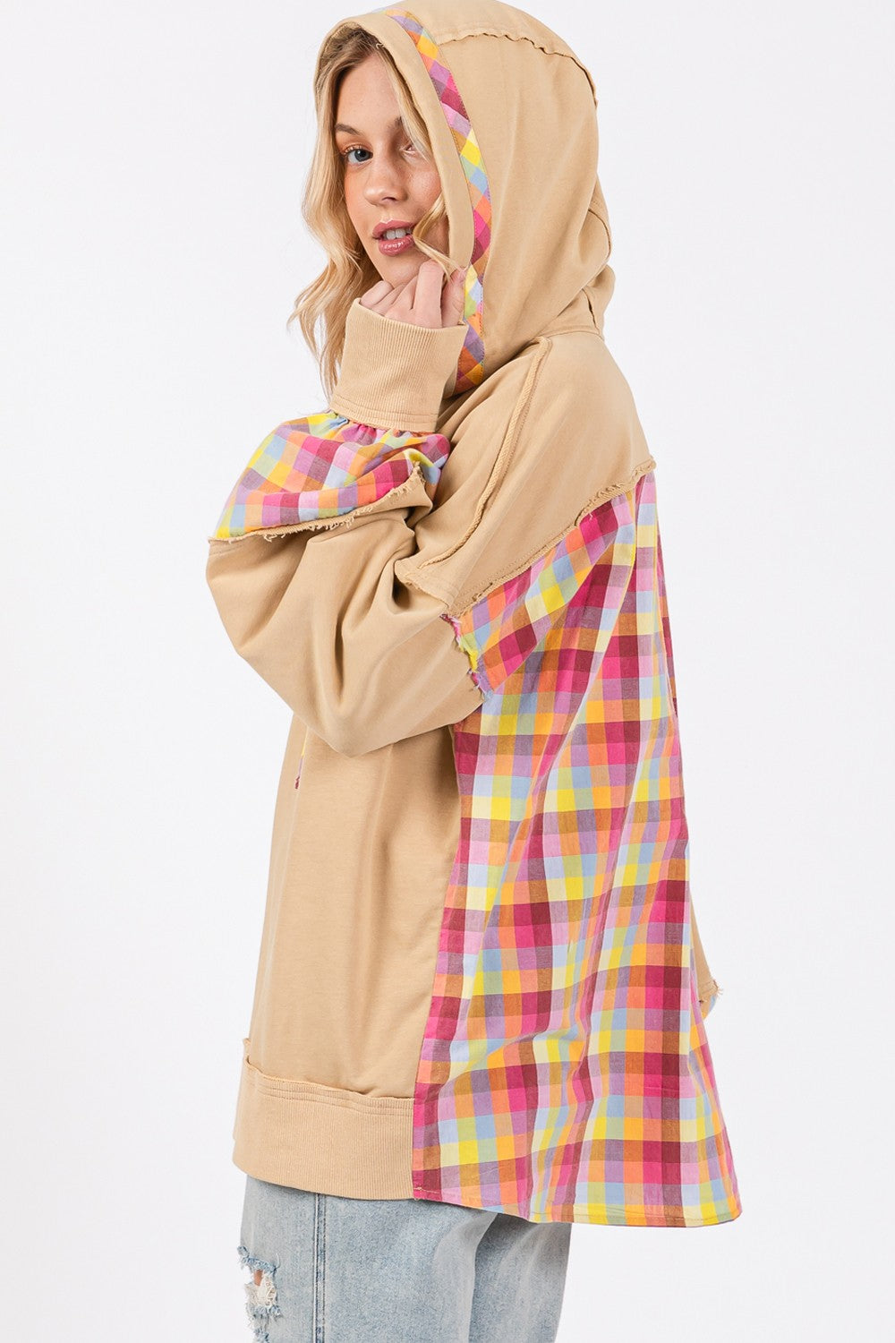Maxct &SAGE + FIG Full Size Plaid Print Washed Hoodie