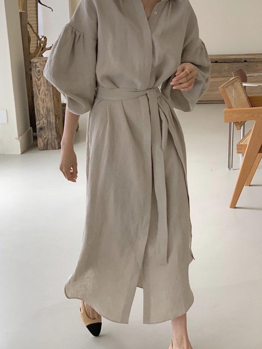 Maxct Lapel Loose Balloon Sleeve Shirt Dress