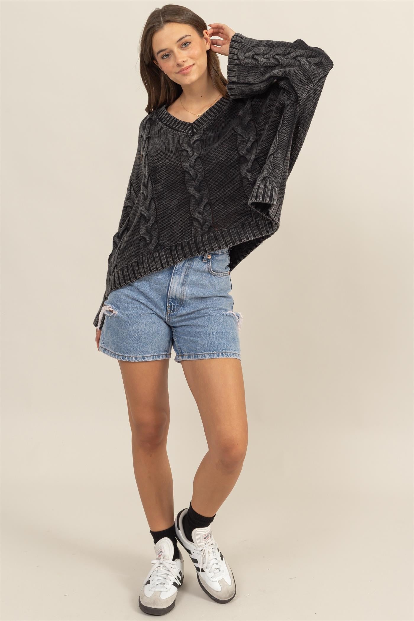 Maxct &HYFVE Cable Knit V-Neck Dropped Shoulder Oversized Sweater