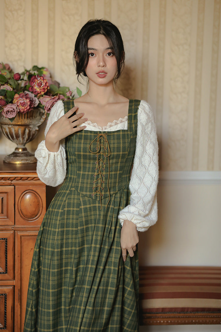 Rustic Plaid Lace Up Corset Midi Dress Maxct