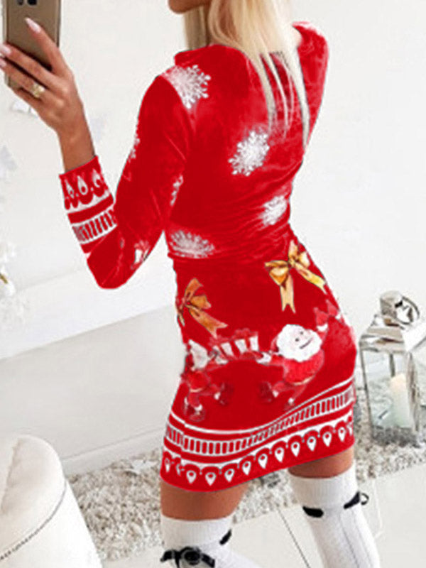 Santa Claus Printed Christmas Mini Dress Maxct