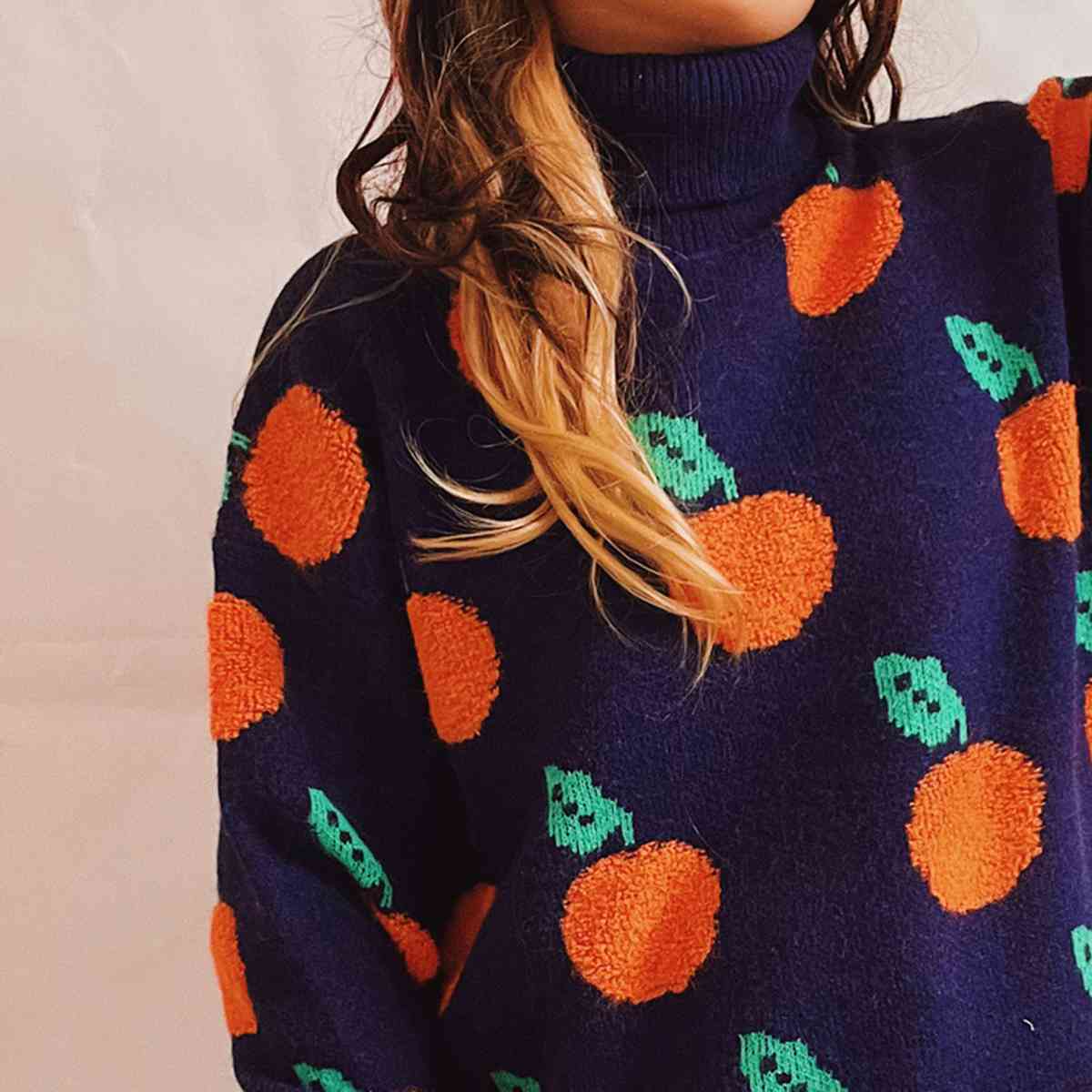 Maxct &Fruit Pattern Turtleneck Dropped Sweater