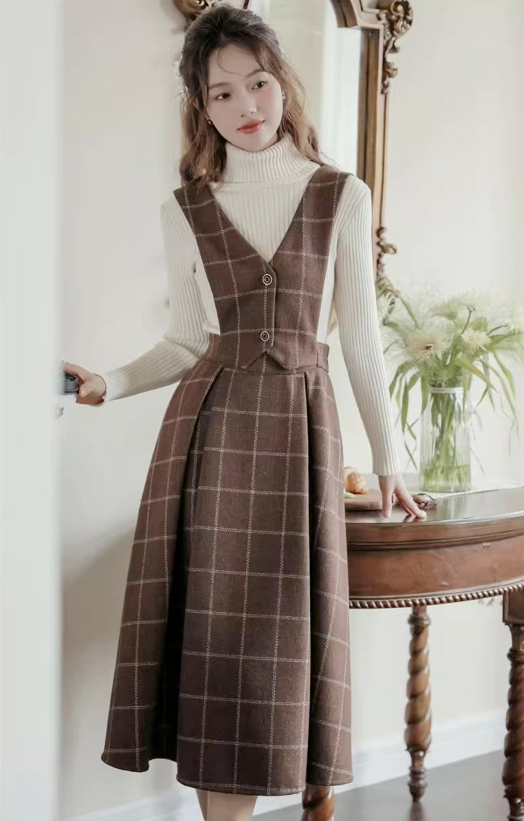 Plaid Vest Pinafore Dress Maxct