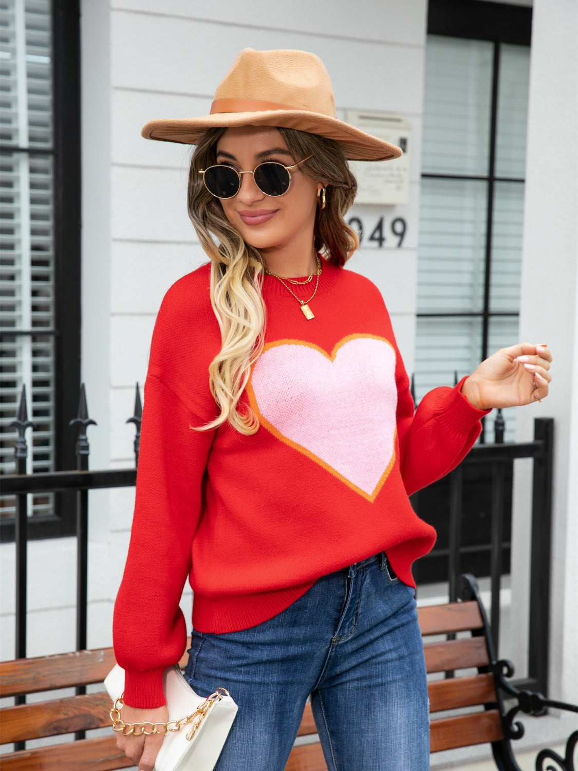 Maxct &Heart Graphic Round Neck Sweater