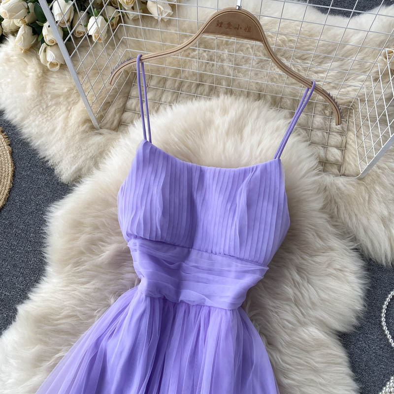 Women's Sexy Mesh Spaghetti Strap Long Dress Summer Orange/Purple/Blue/Pink Ruffle A-Line Beach Robe Female Elegant Party Vestidos