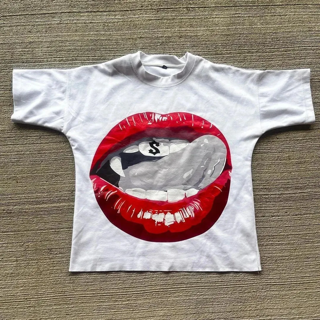Maxct Y2K Cotton T Shirt Mens Womens Harajuku Hip Hop Big Eyes Mouth Graphic Printed Oversized T Shirt Retro Classic Short Sleeve Tops