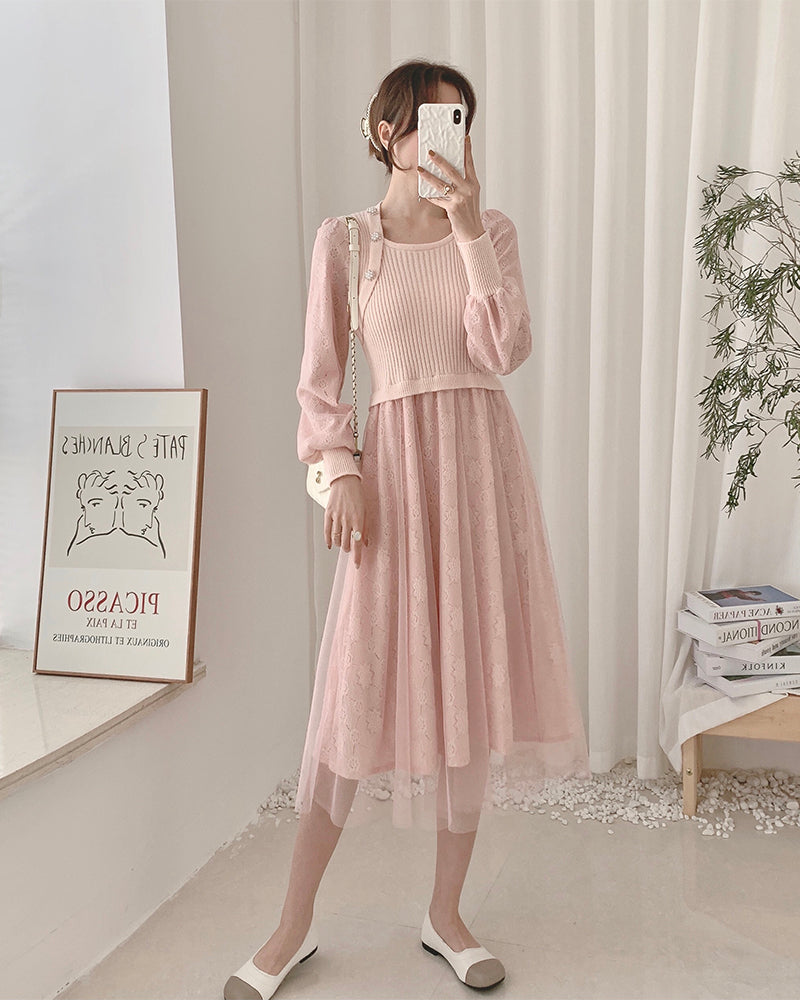 Lace Knit Sweater Dress Maxct