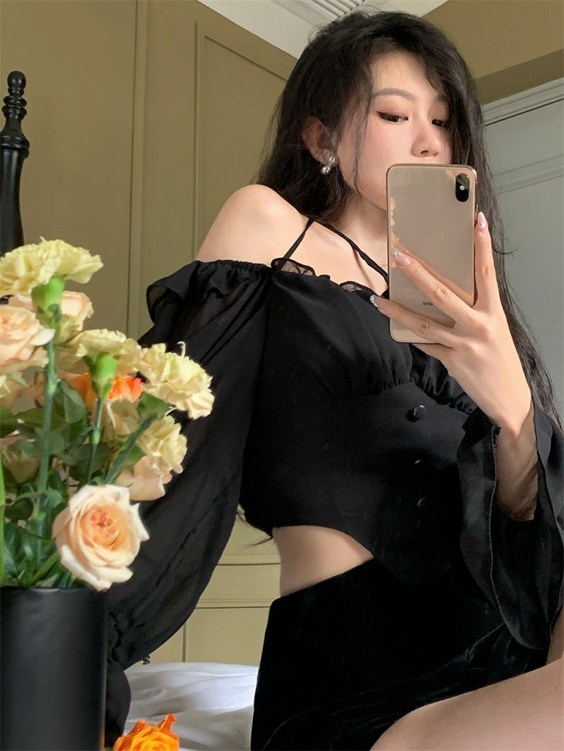 Shirts Blouses Spring Autumn Halter Off Shoulder Ruffles Patchwork Blusa Feminina Vintage Elegant Sexy Camisas De Mujer