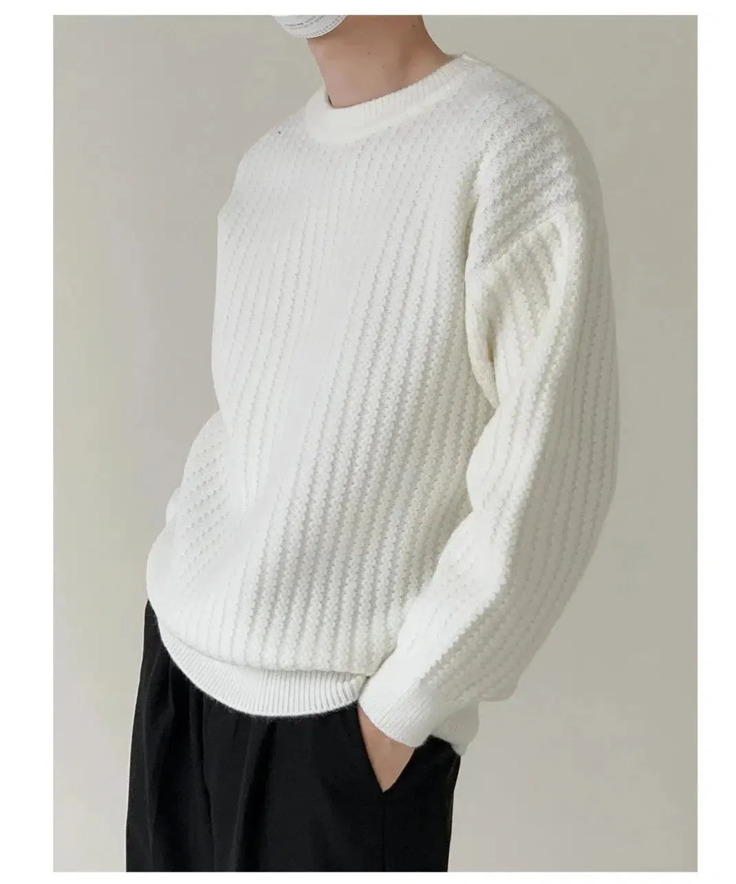 Maxct Solid Color Crew Neck Sweater