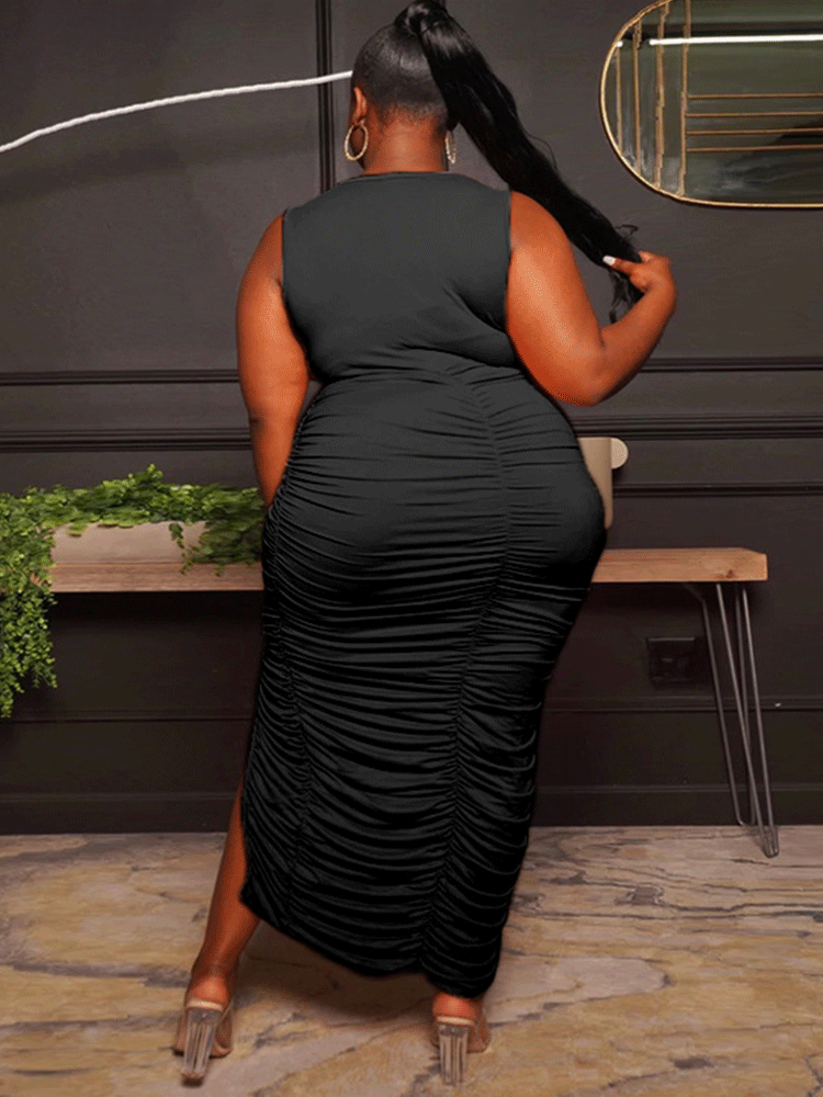 Ruched Bodycon Slit Midi Dress Maxct