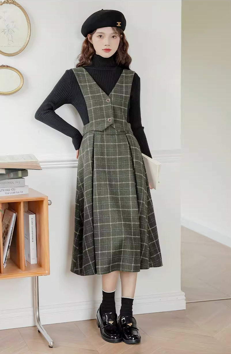 Plaid Vest Pinafore Dress Maxct