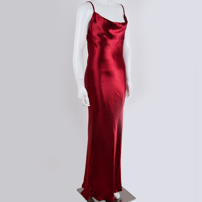 Elegant Satin Backless Long Dress For Women Gown Summer Spaghetti Strap Sleeveless Night Club Party Long Dress Vestido