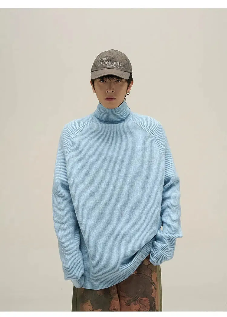 Maxct Solid Color Pleated Turtleneck Sweater