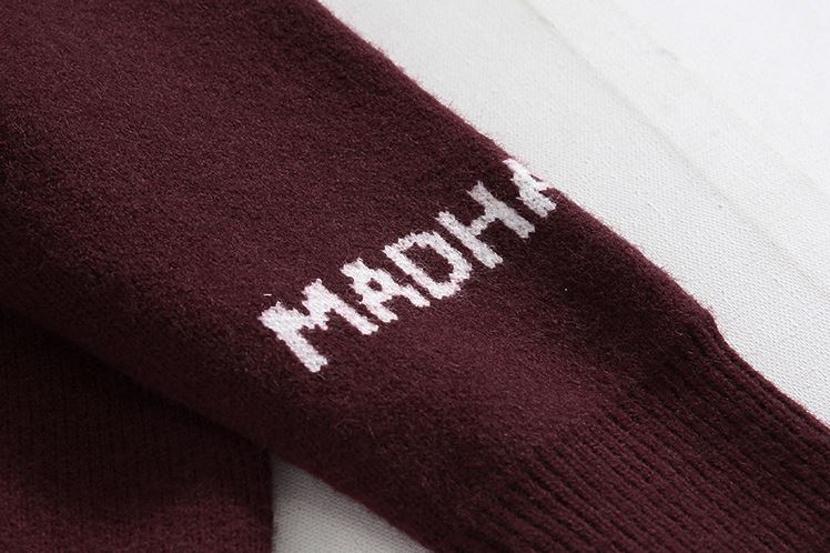 Maxct 5574 Claret Red Knitted Lettered Crewneck Sweater