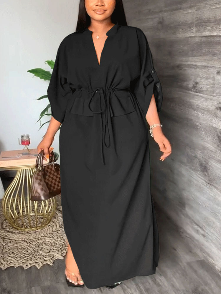 V Neck Waist Maxi Dress Maxct