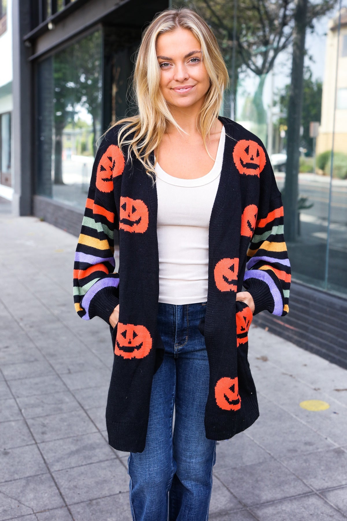 Maxct &Pumpkin Multicolor Stripe Jacquard Knit Open Cardigan