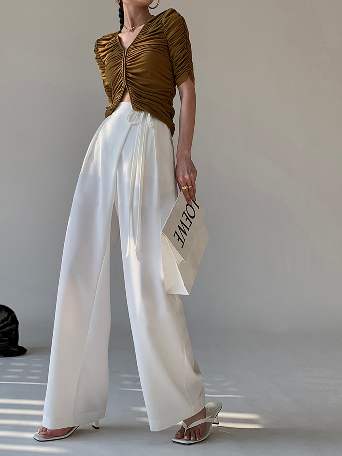 Maxct Tie Waist Flowy Wide Leg Dress Pants
