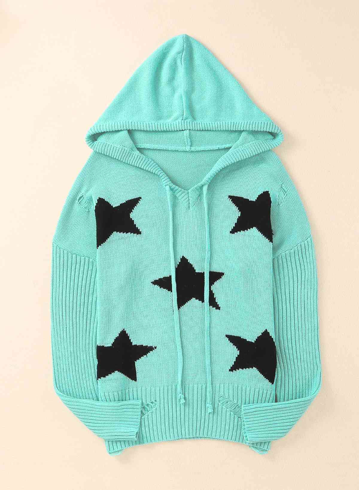 Maxct &Woven Right Star Distressed Slit Hooded Sweater
