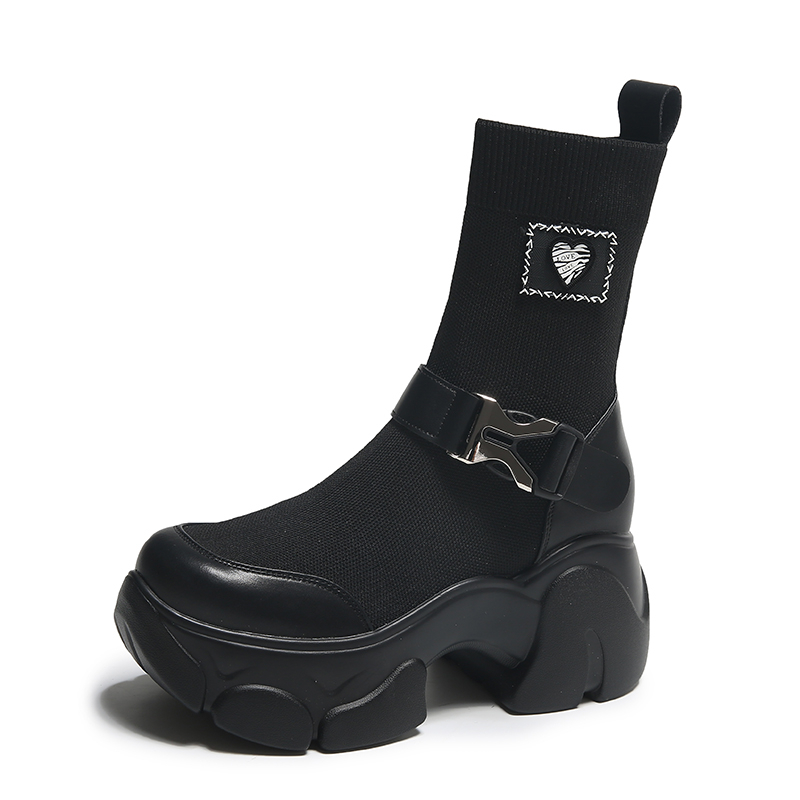 Platform Mid Slip-on Knitted Elastic Boots for Women - true deals club