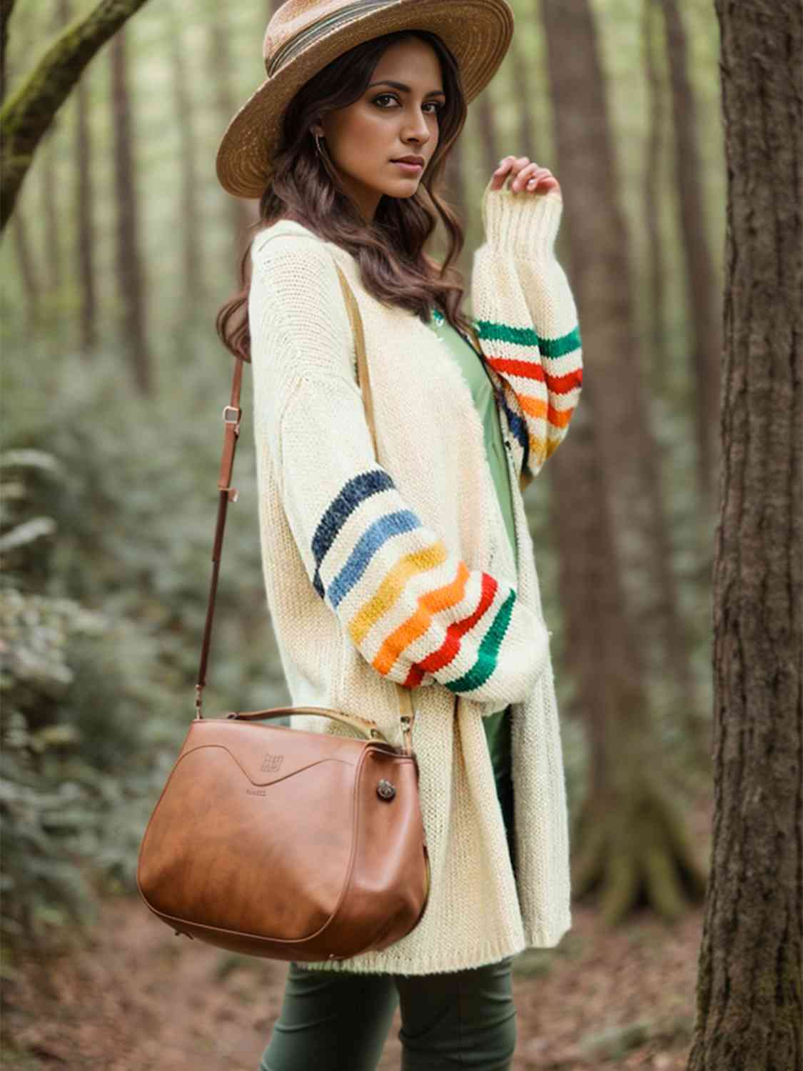 Maxct &Striped Open Front Long Sleeve Cardigan