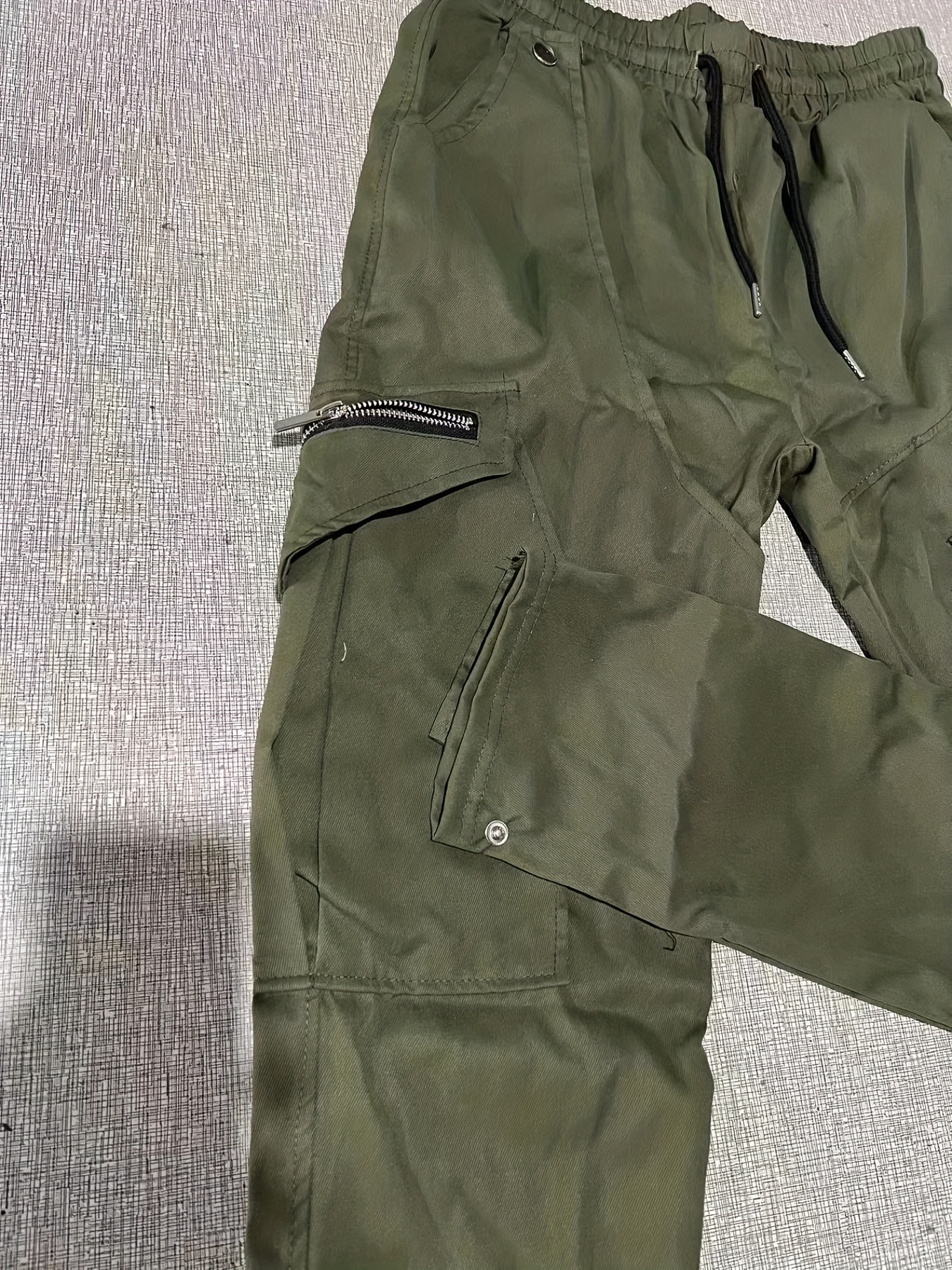 Men's Drawstring Cargo Pants, Zip Pocket Slim Fit Trendy Outdoor Pants, Mens Work Pants, Tactical Pants
