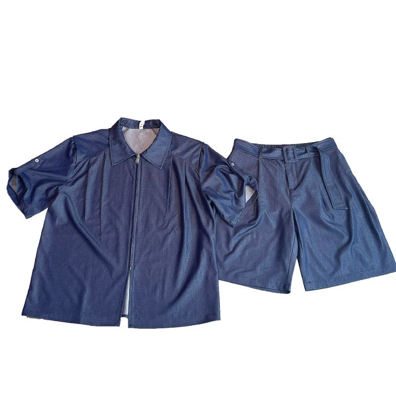 Maxct Casual Zipper T-shirt Shorts Two-piece Set