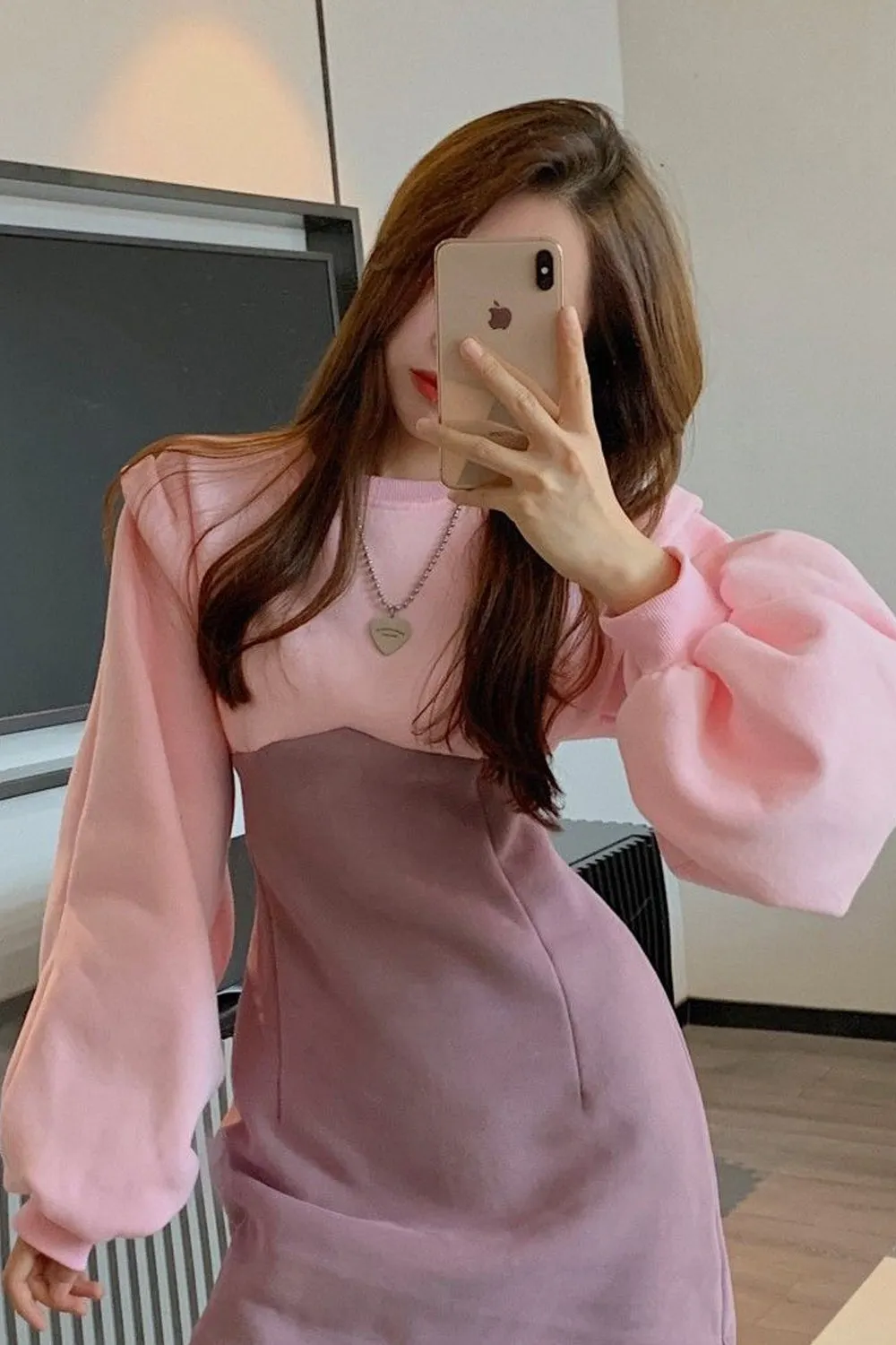 O-Neck Lantern Sleeve Office Mini Dress Maxct