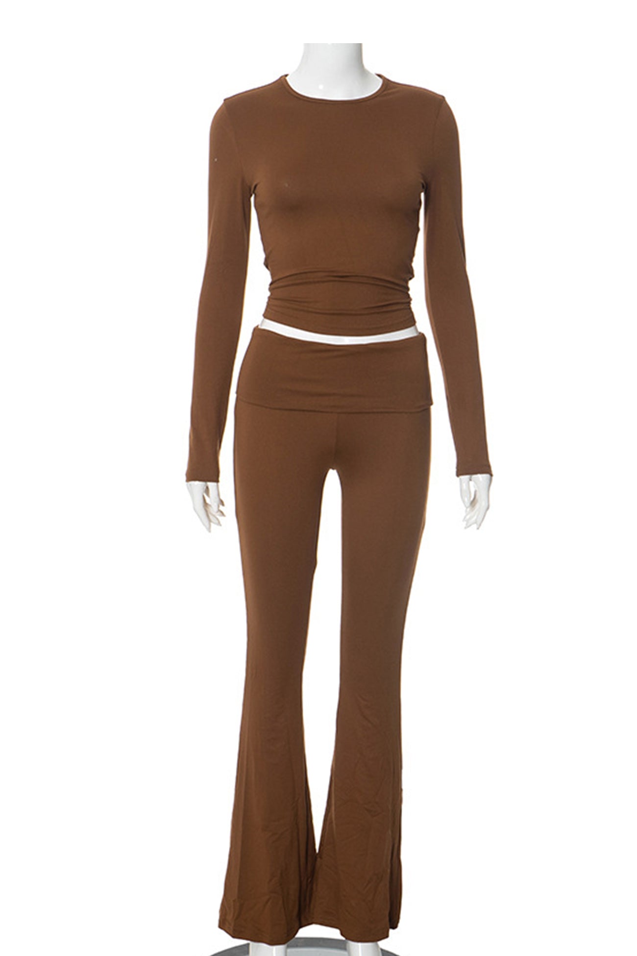 Maxct Solid Crop Top Flares Long Pants Set