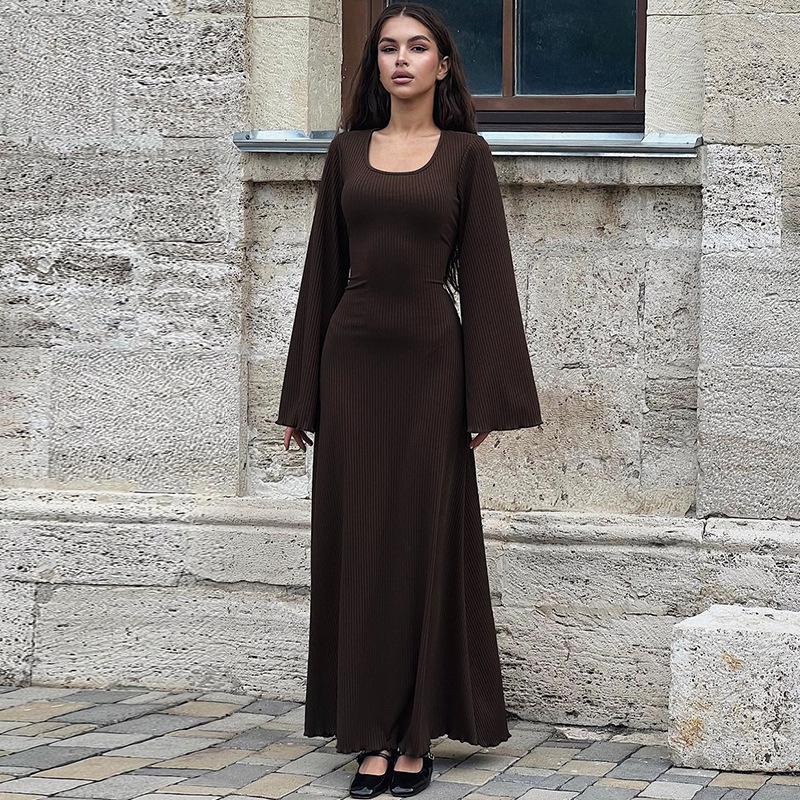 Maxct Women's Clothing 2024 Spring New Fashion Loose U Collar Back Lace Long Sleeve Dress Wholesale