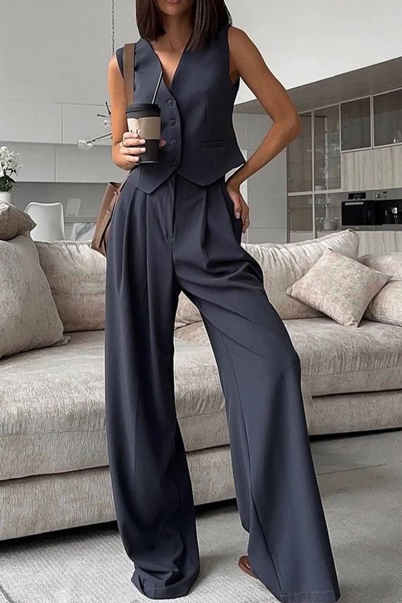 Maxct-Sleeveless Vest Top Long Pants Two-Piece Set