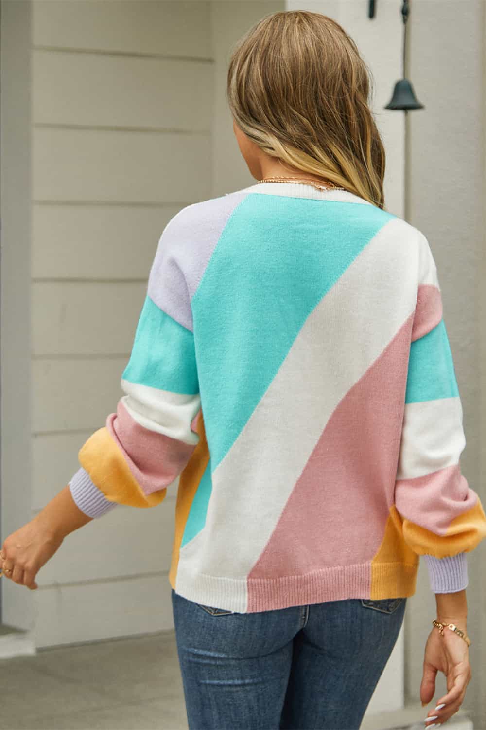 Maxct &Color Block Round Neck Long Sleeve Sweater