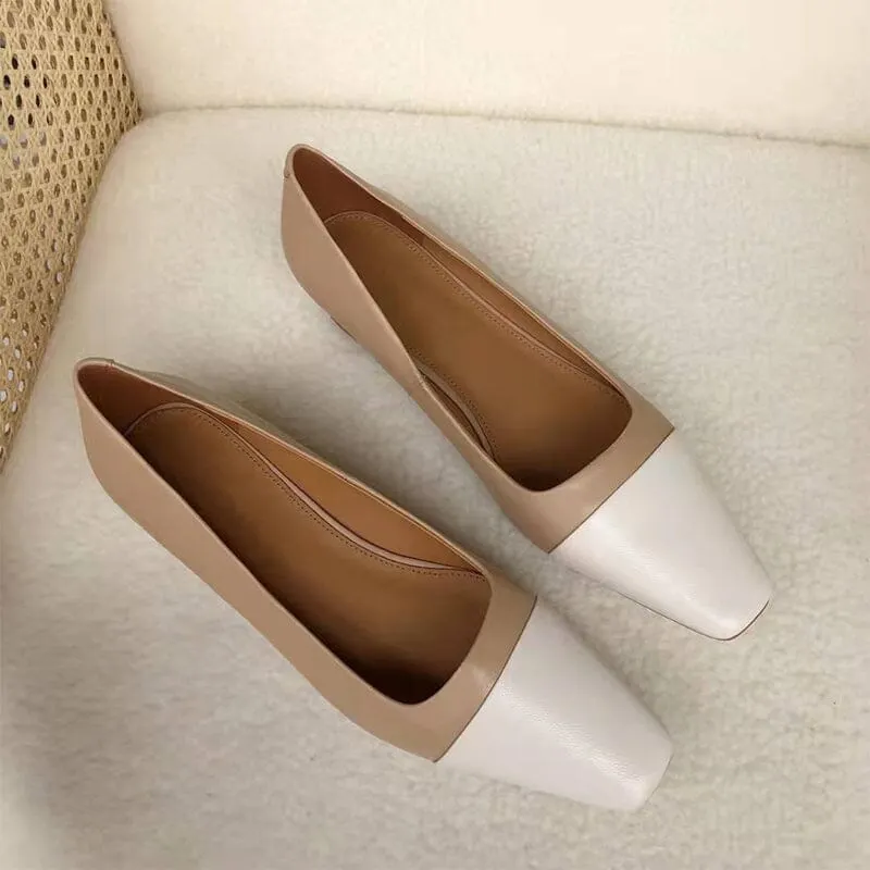 Square Toe Block Heeled Slip-On Pumps Office Shoes Color Blocking Maxct