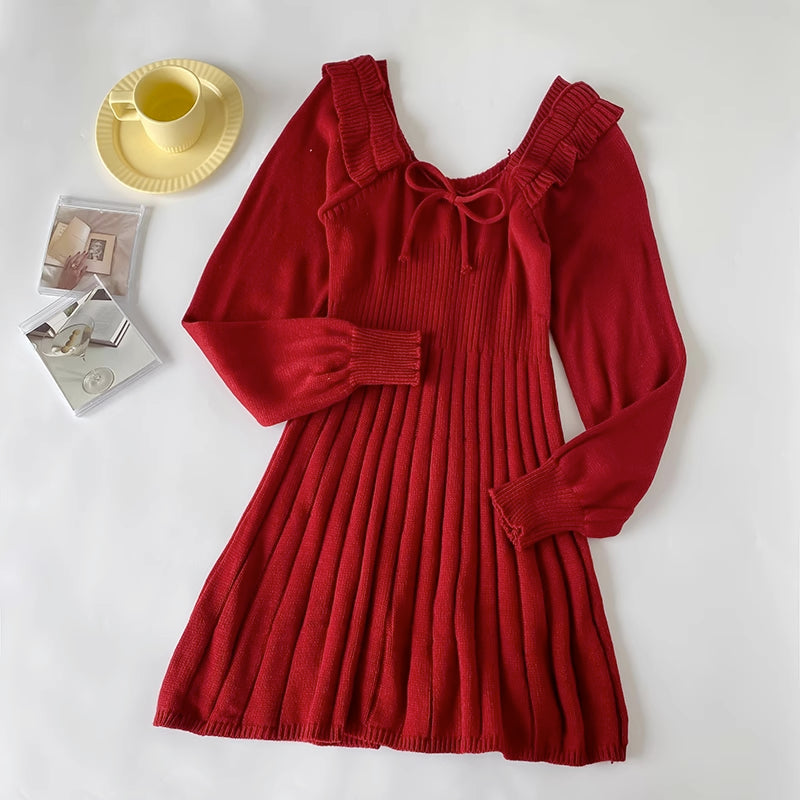 Ribbed Square Neck Mini Sweater Dress Maxct