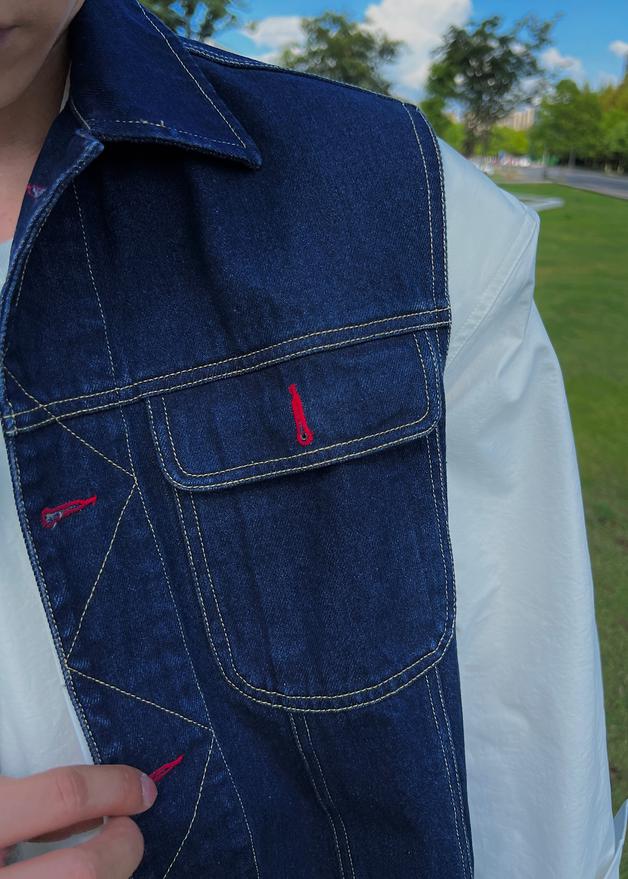 Maxct Dark Blue Denim Vest Jacket