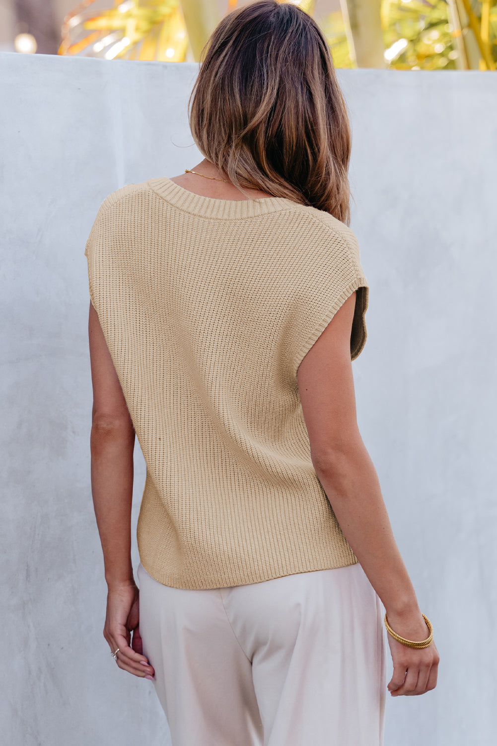 Maxct &Pocketed V-Neck Cap Sleeve Sweater