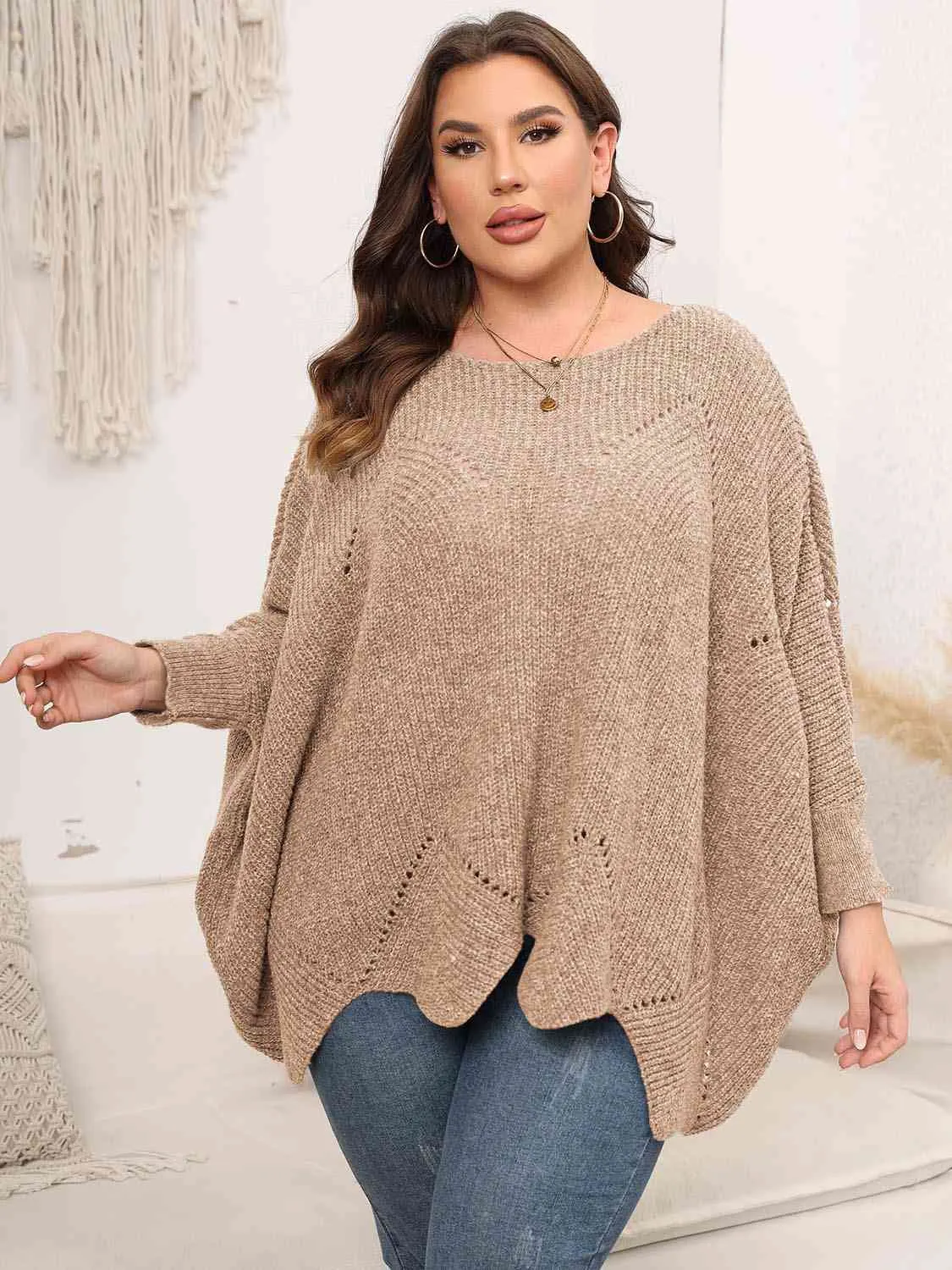 Maxct &Plus Size Round Neck Batwing Sleeve Sweater