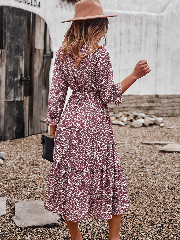 V Neck Boho Ruffle Flowy Midi Dress Maxct