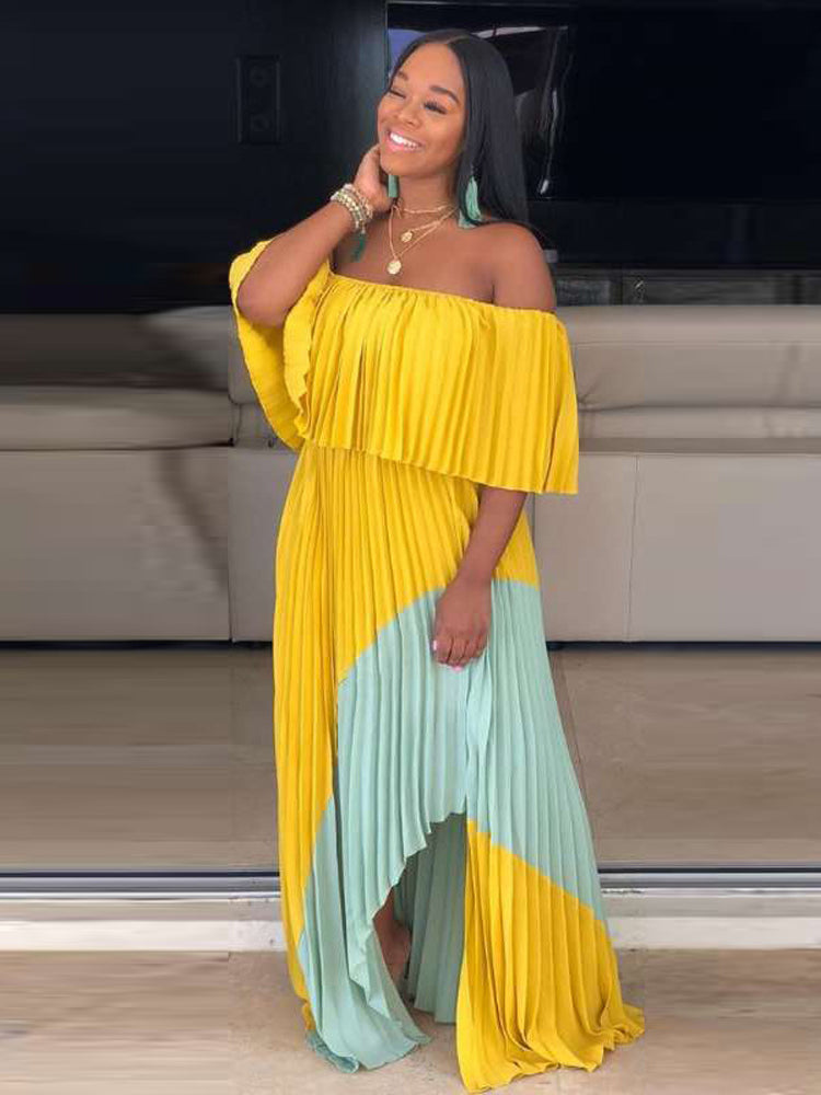 Off Shoulder Ombre Pleated Maxi Dress Maxct