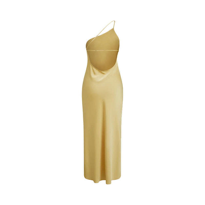 Slim-Fit Off-Shoulder Solid Color Backless Long Dress Maxct