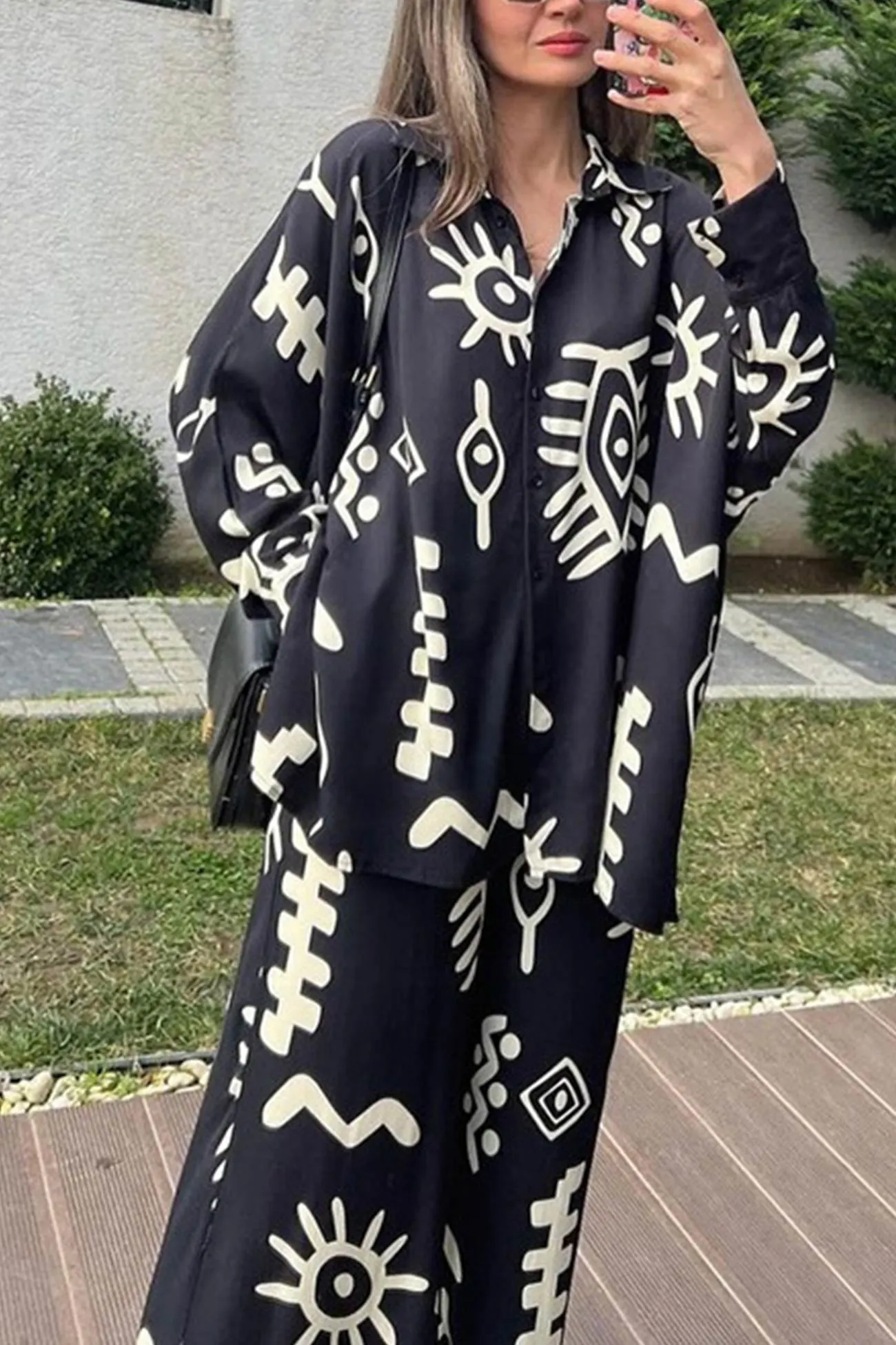 Maxct Printed Bat Sleeve Loose Shirt Suits