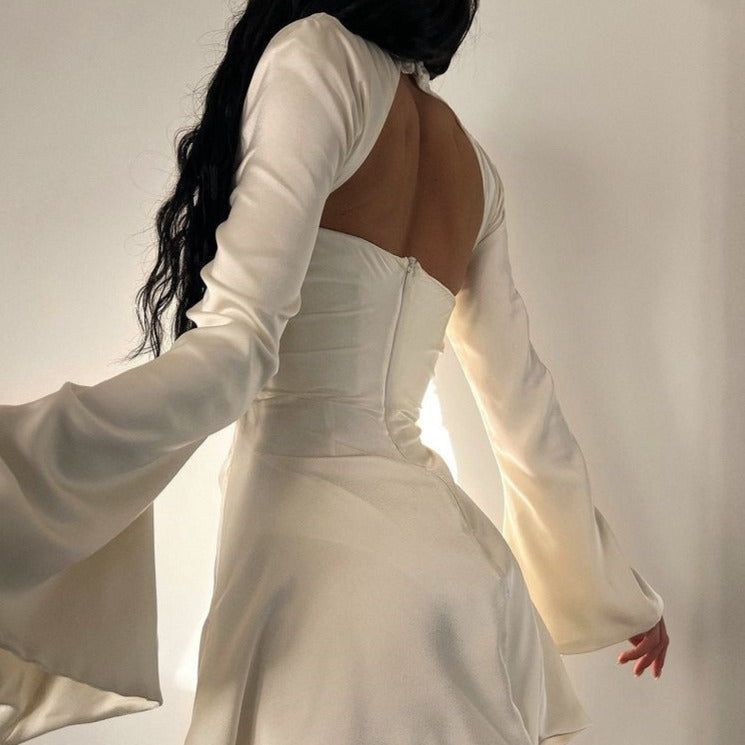 Swan Backless Halter Draped Satin Mini Dress Maxct - Image 2