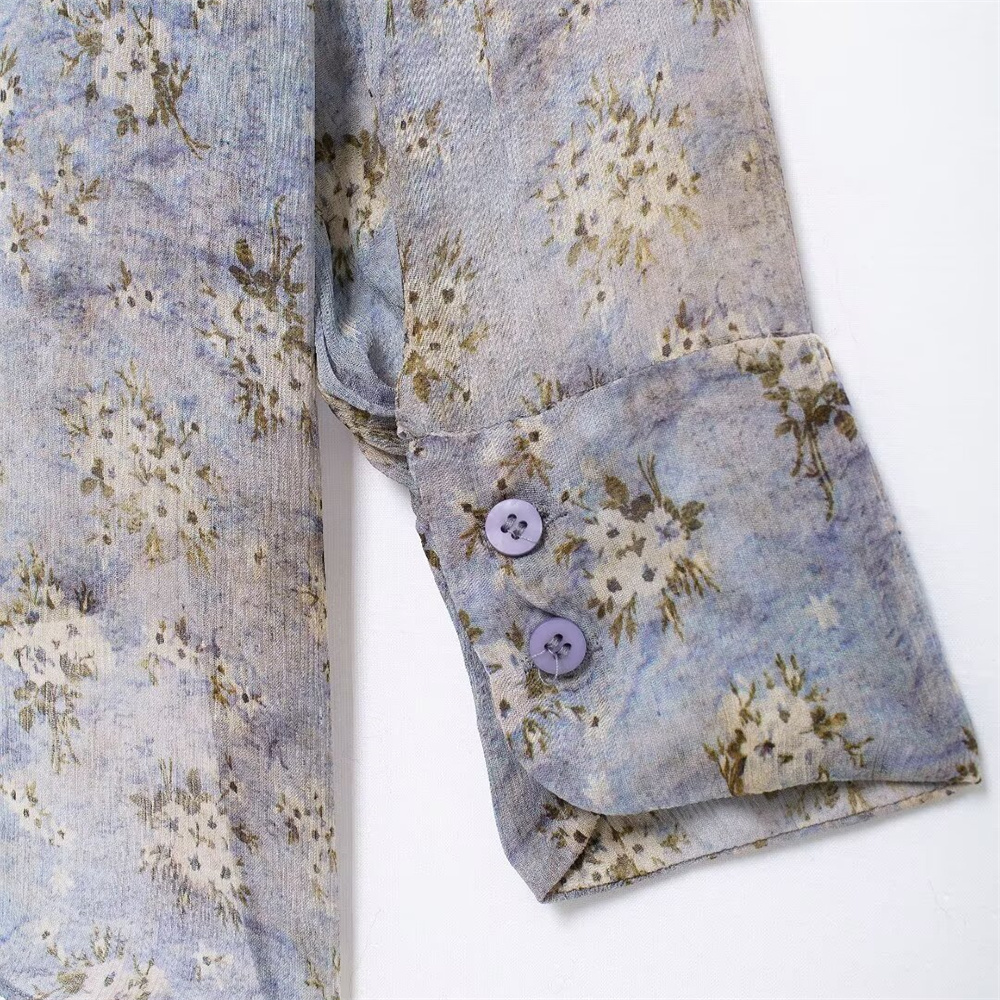 Autumn New Product Women's Casual Versatile Loose Bow Tie Decoration Printed Long Sleeve Shirt Top