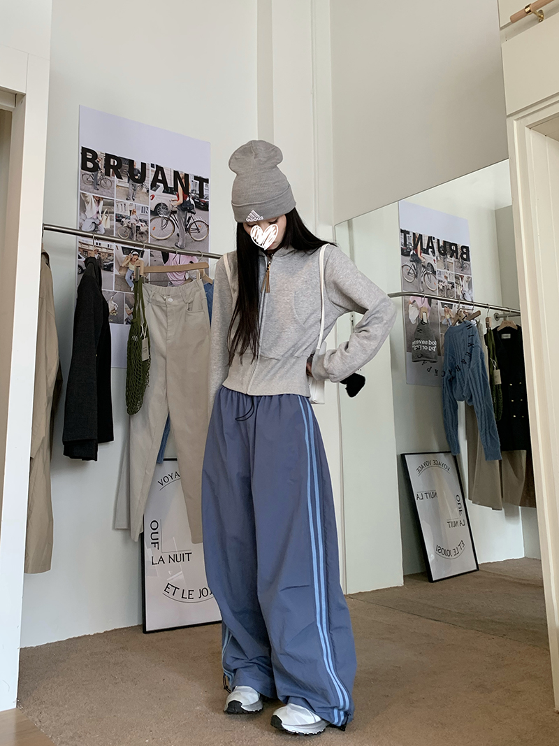 Grey Cropped Hoodies Zip Up Long Sleeve Sweatshirt Cardigan Oversized Autumn Fashion Wide Leg Track Pants Two Piece Sets