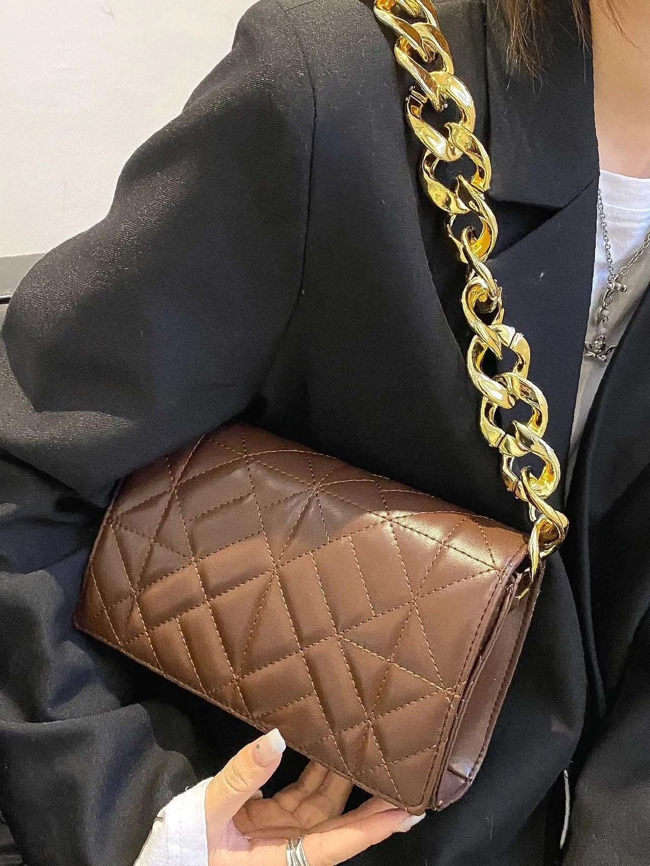 Bag For Love - Quilted Chain Square Bag  - Women Maxct Bags