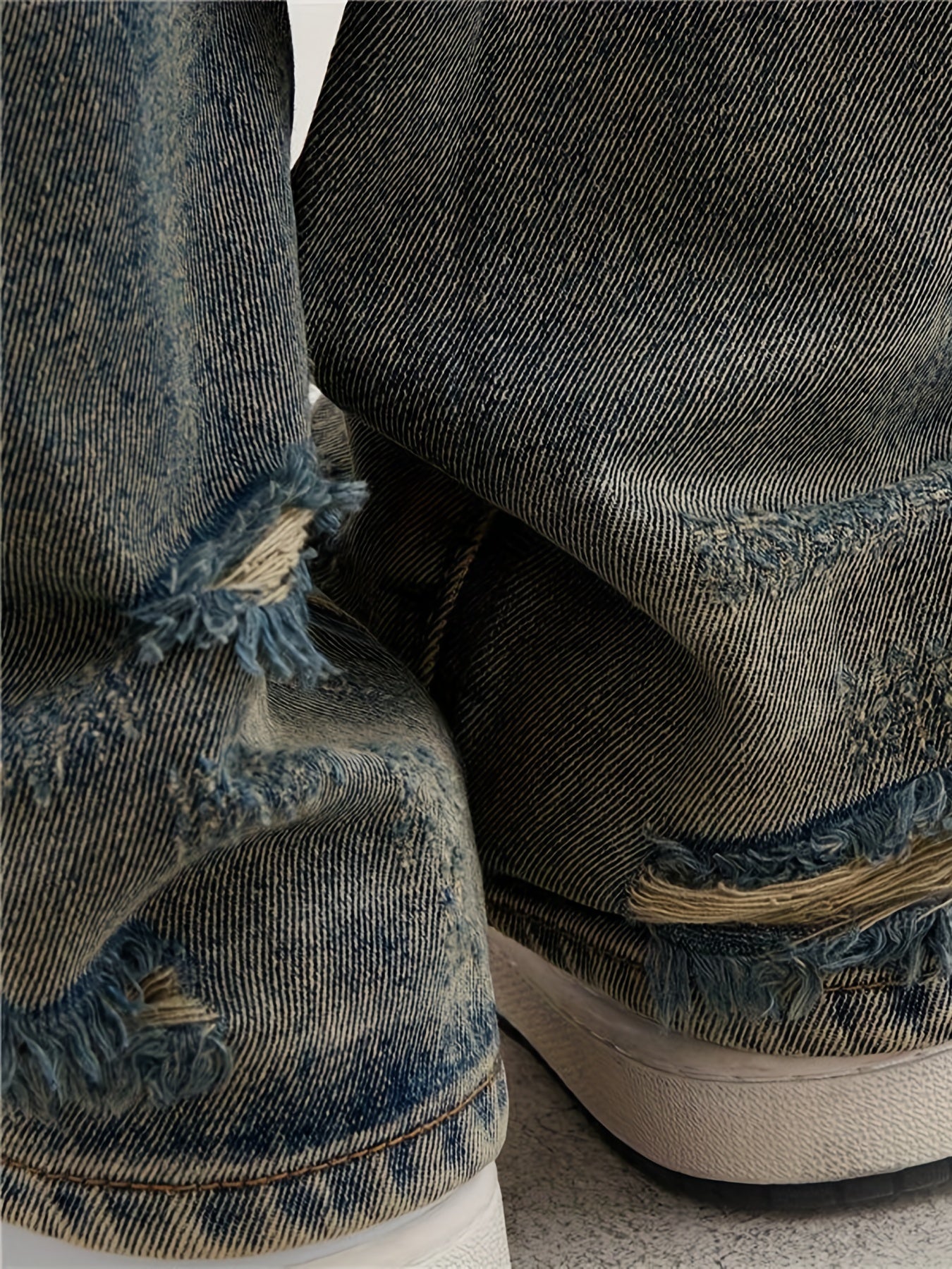 Maxct  Baggy Ripped Cotton Jeans, Men's Casual Street Style Distressed Denim Pants For Spring Summer
