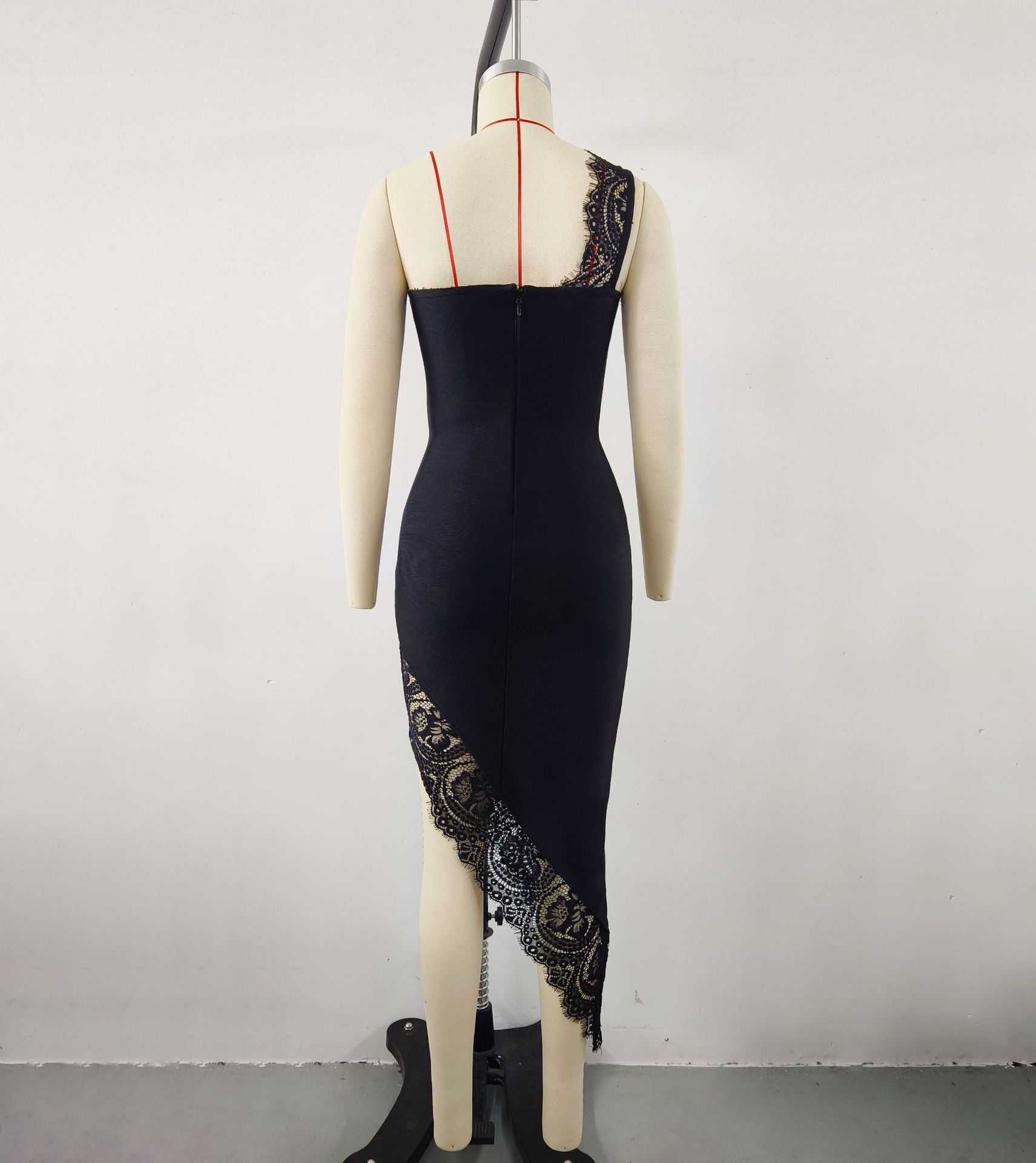 Maxct Export Women's Gothic Style American Hot Girl Black Lace Stitching Bandage Dress Spring Women's High-end Feeling