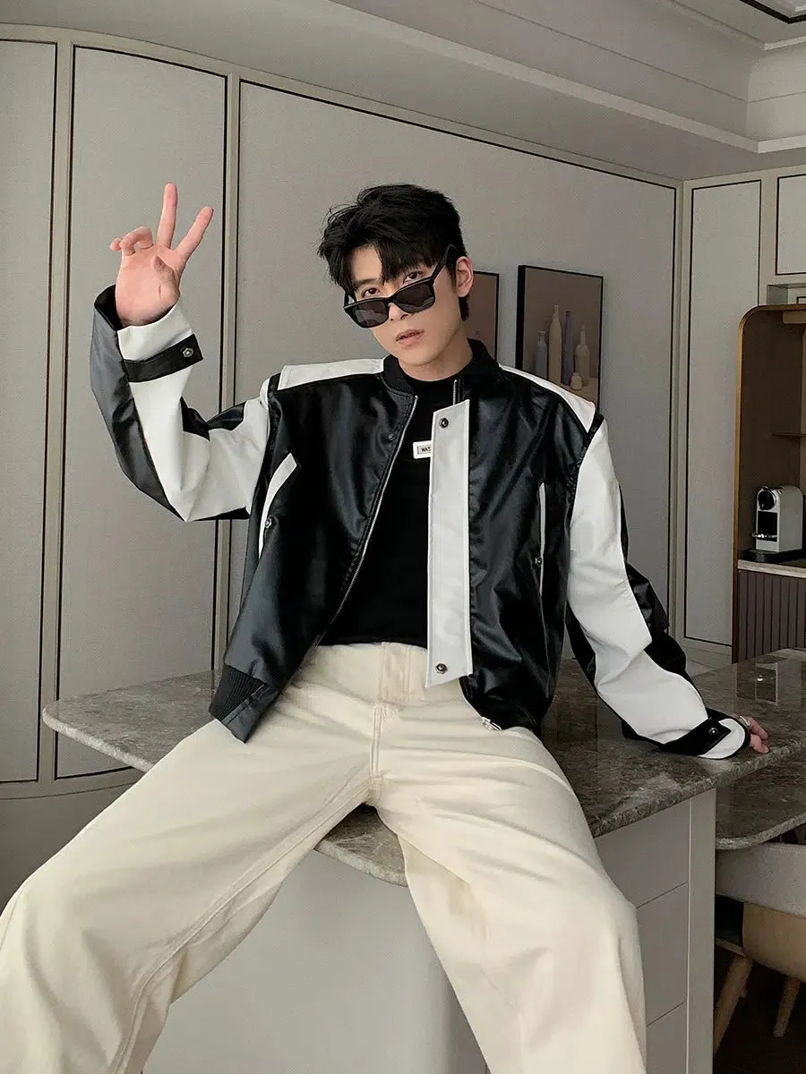 Maxct Color-blocked PU Leather Jacket
