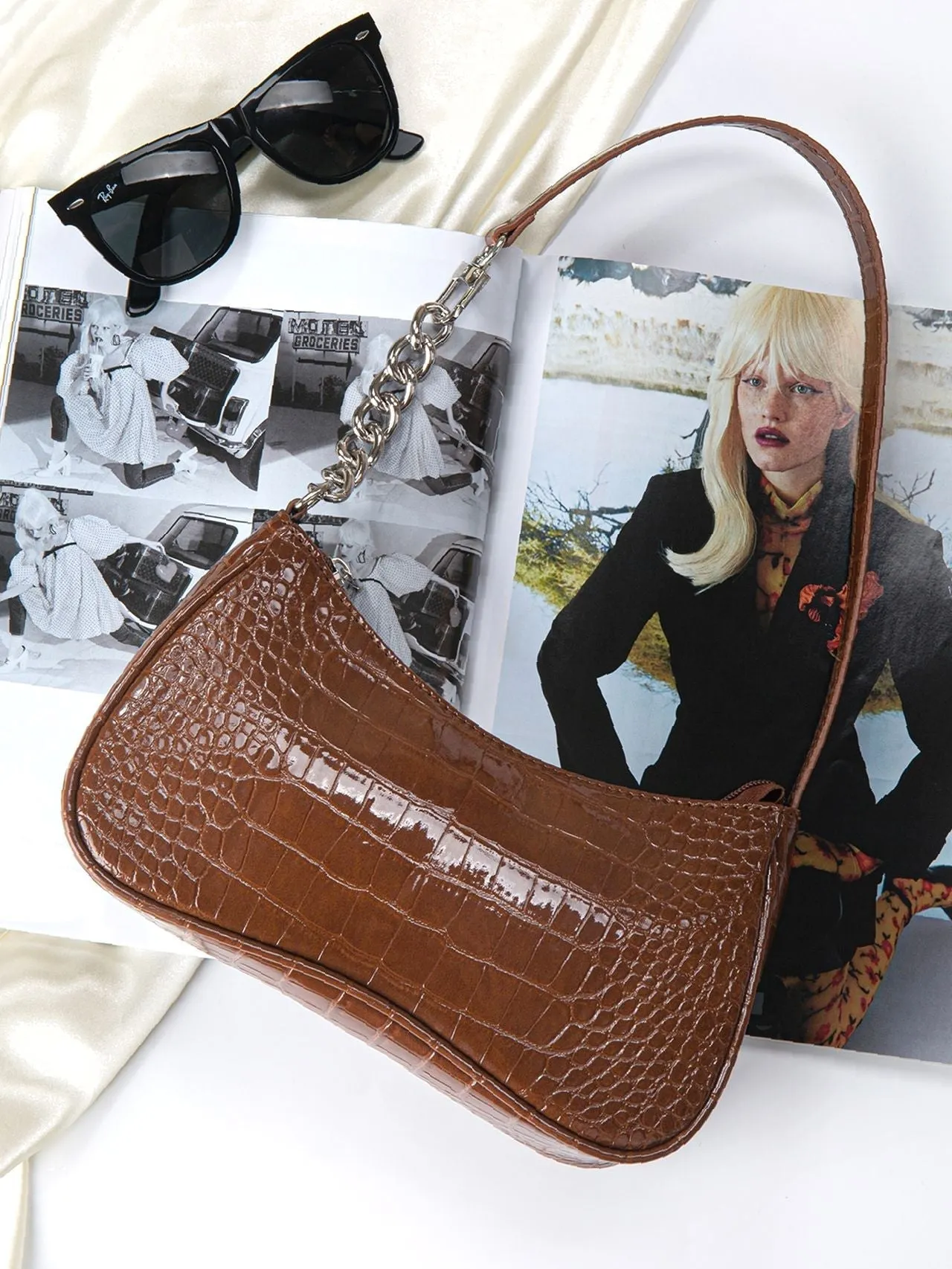 Bag For Love - Croc Embossed Baguette Bag  - Women Maxct Bags