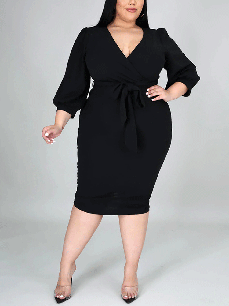 Deep V-neck Solid Split Midi Dress Maxct